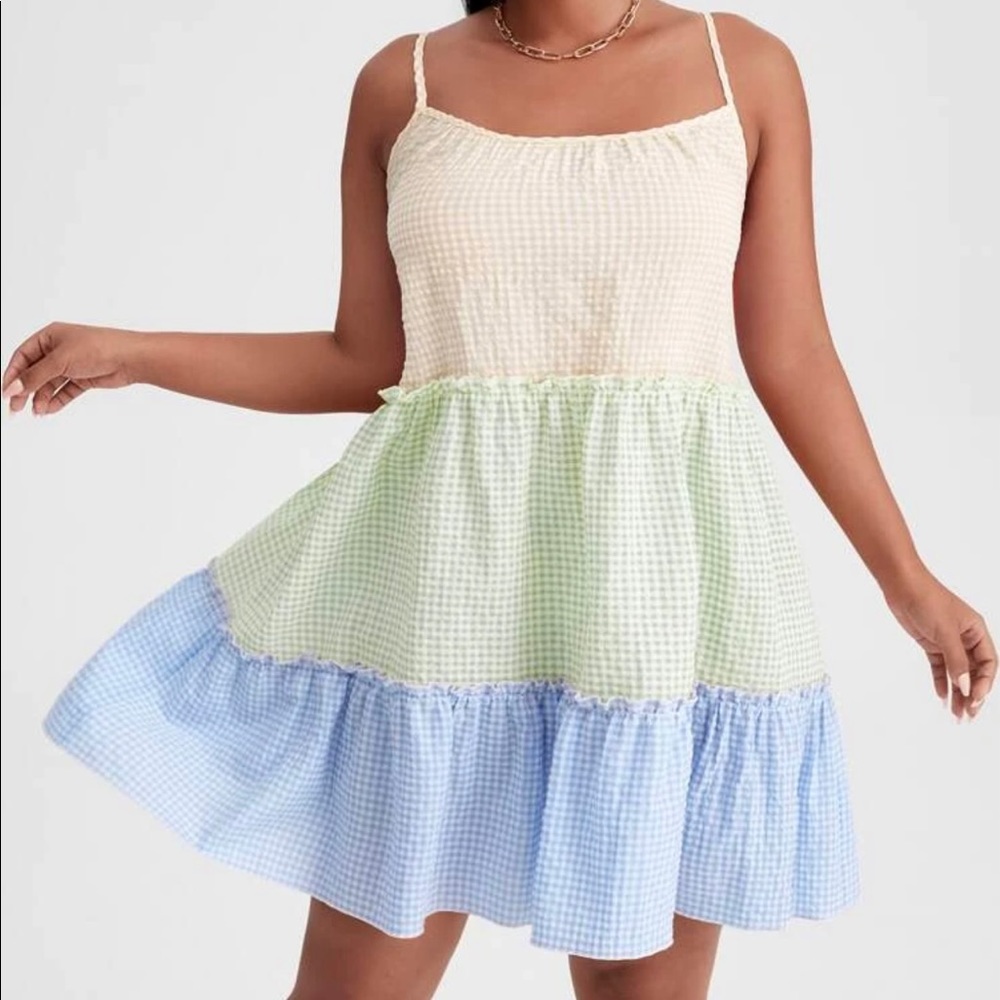Shein Curve 4x Colorblock Gingham Cami Dress